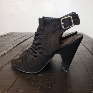 Black Velvet Heels Slit Top Pumps Dressy Casual M